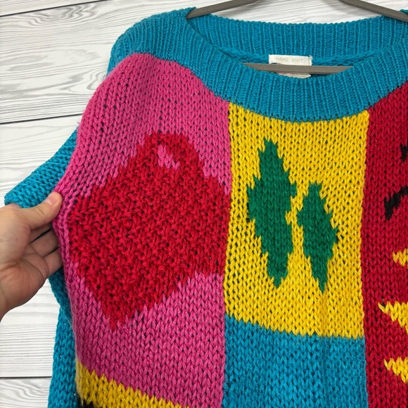 Vintage 80’s One Step Up Hand Knit Acrylic Colorblock Sweater Size Large - Picture 3 of 10